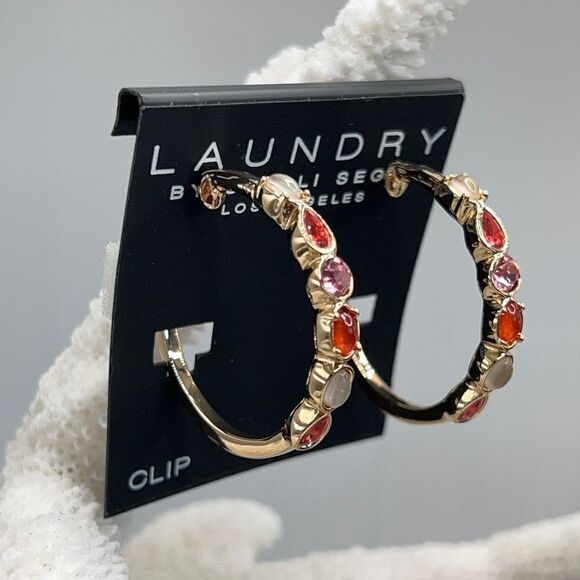 Gold Amber Purple Moonstone Hoop Earrings Laundry by Shelli Segal $16ea 3/$25 - Picture 5 of 11